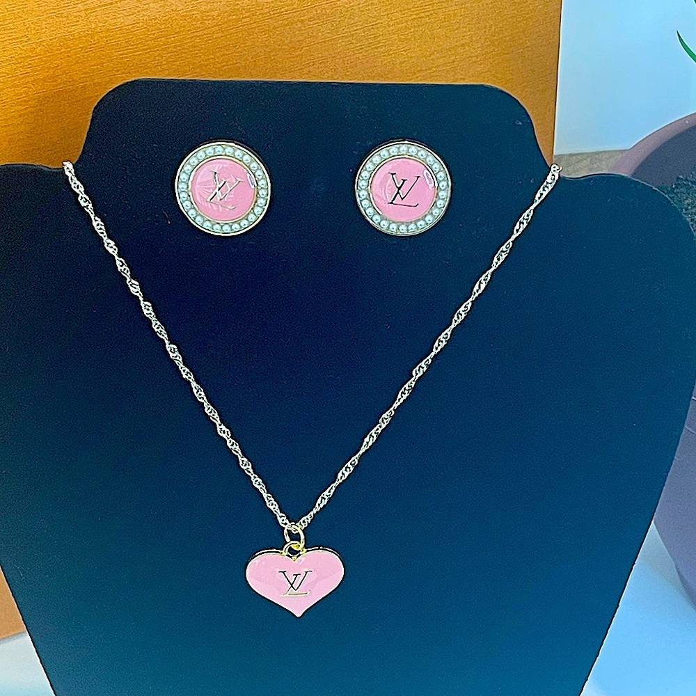 Repurposed Authentic Designer Button & Charm Earrings & Necklace